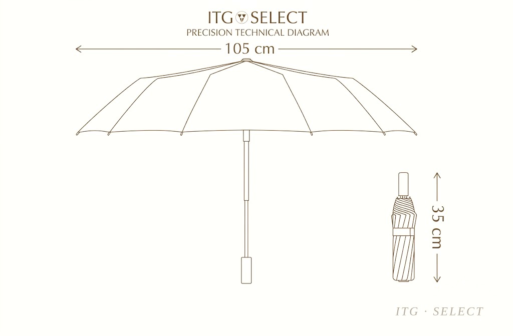 職人の傘 · 105cm 開口径 · 35cm 収納時 · Precision Technical Diagram